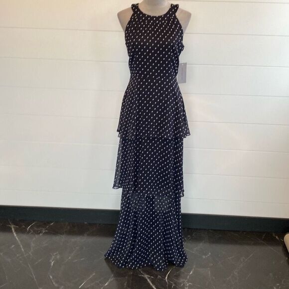 Marc New York Classic Dot Chiffon Halter Neck Tier Maxi Dress - Picture 1 of 10